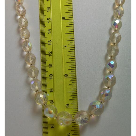 Unique Vintage Crystal Necklace with Handmade Beaded AB Light Pink Peach Finding - Picture 4 of 10